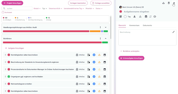 Beispiel-Screenshot des Aufgaben-Managers